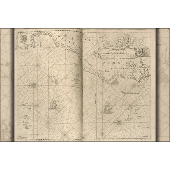 24"x36" Gallery Poster, map Chart of the Sea Coast of Barbary 1700