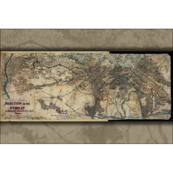 24"x36" Gallery Poster, map Harrisons Landing, James River, Virginia 1862