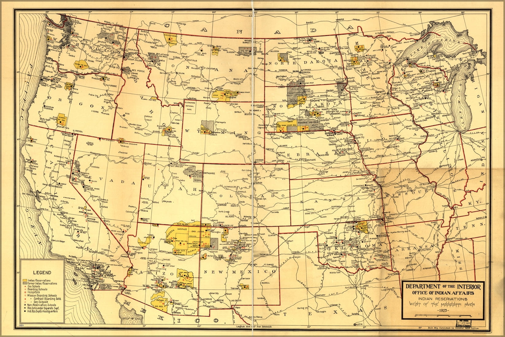 24"x36" Gallery Poster, map Indian Reservations w Mississippi River ...