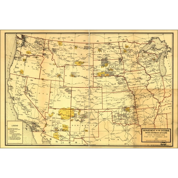 24"x36" Gallery Poster, map Indian Reservations w Mississippi River 1923
