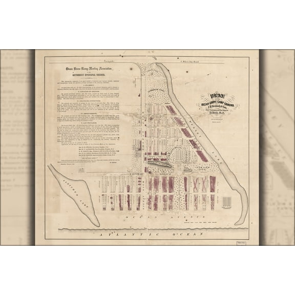 24"x36" Gallery Poster, map Ocean Grove Camp Ground new jersey 1870