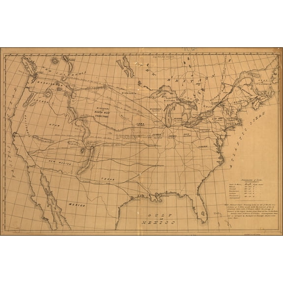 24"x36" Gallery Poster, map United States proposed pacific railroads 1853