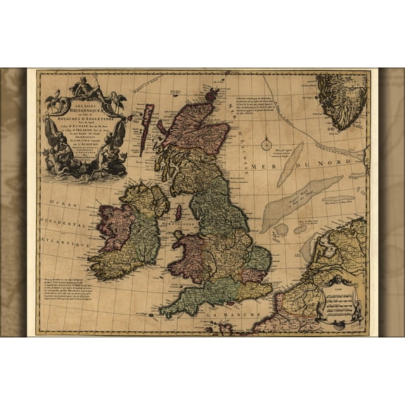 24"x36" Gallery Poster, map great britain england scotland 1726 in French