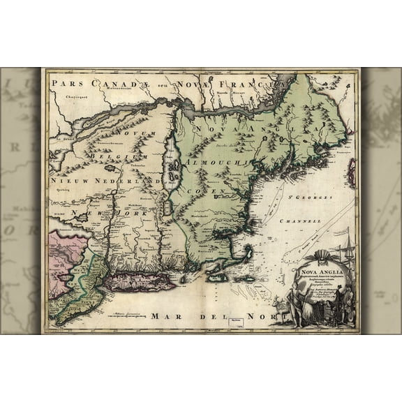 24"x36" Gallery Poster, map new jersey york massachusetts 1759 latin p1