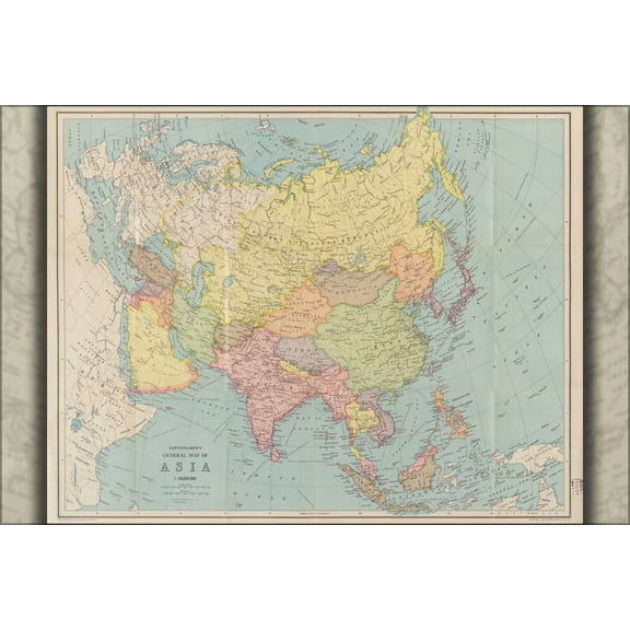 24"x36" Gallery Poster, map of Asia; china india russia japan 1940