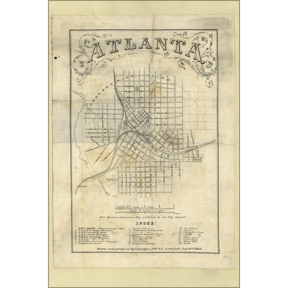 24"x36" Gallery Poster, map of Atlanta georgia subdivision map 1864