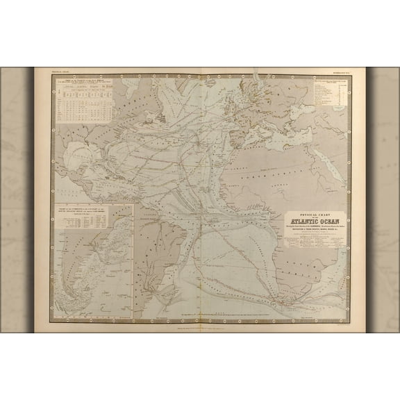 24"x36" Gallery Poster, map of Atlantic Ocean 1848