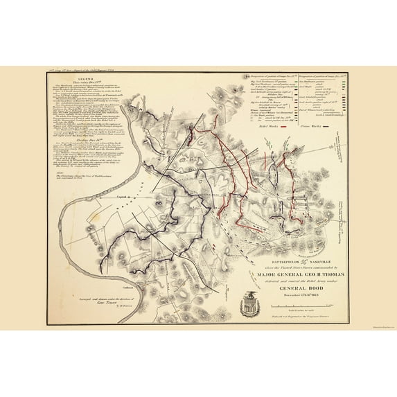 24"x36" Gallery Poster, map of Battle fields Nashville Tennessee Dec 1864