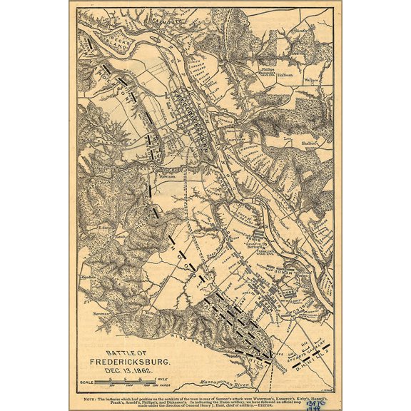 24"x36" Gallery Poster, map of Battle of Fredericksburg. Dec. 13, 1862