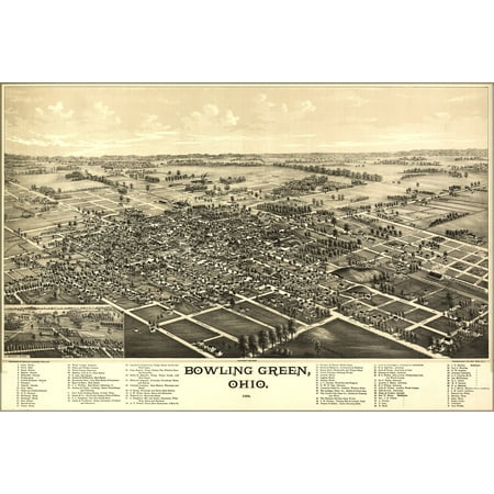 24"x36" Gallery Poster, map of Bowling Green, Ohio 1888