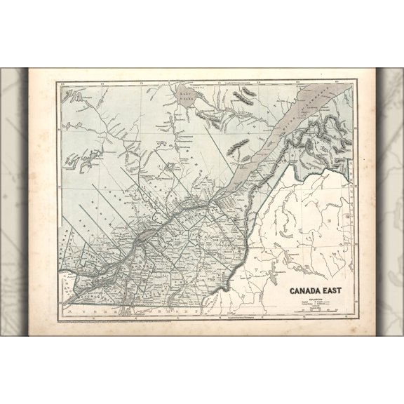 24"x36" Gallery Poster, map of Canada East 1842