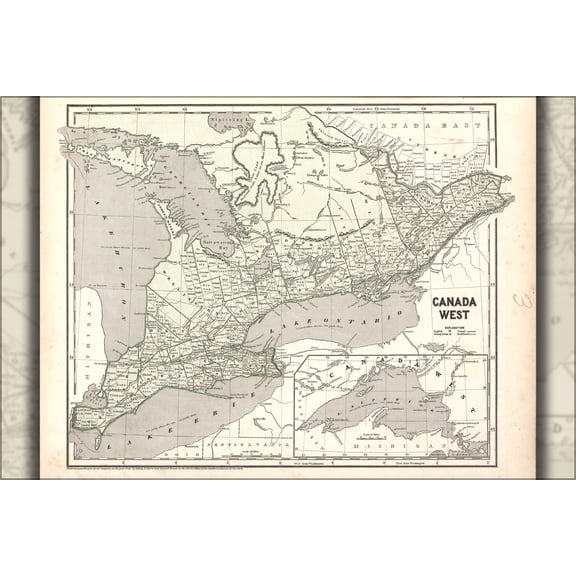 24"x36" Gallery Poster, map of Canada West 1842