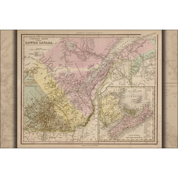 24"x36" Gallery Poster, map of Canada east 1844
