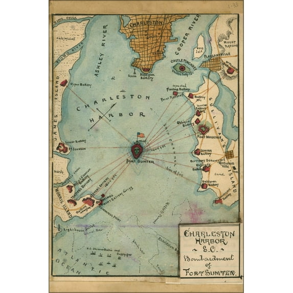 24"x36" Gallery Poster, map of Charleston Harbor Fort Sumter attack 1862