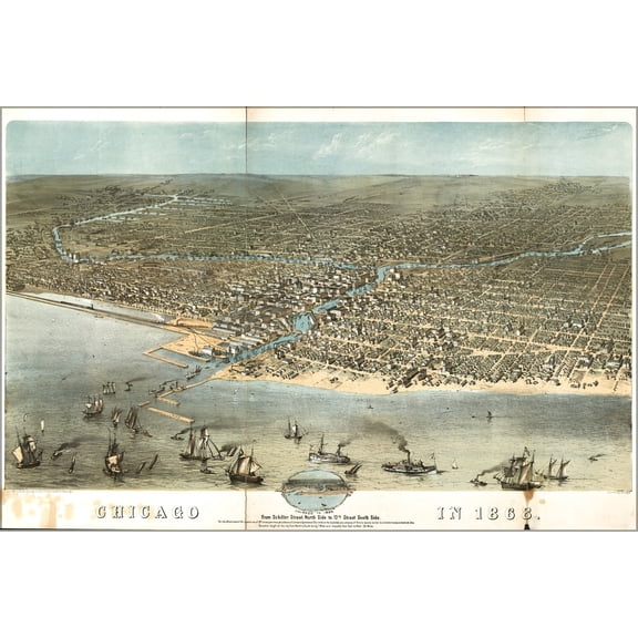 24"x36" Gallery Poster, map of Chicago in 1868
