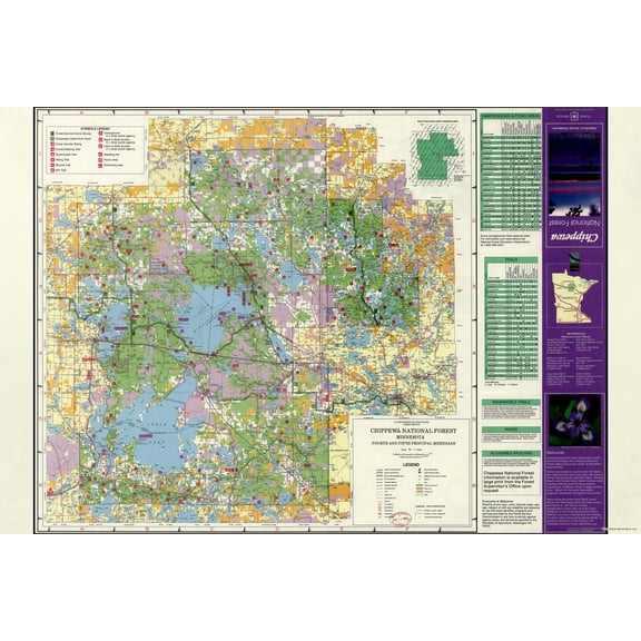 24"x36" Gallery Poster, map of Chippewa National Forest, Minnesota 1994