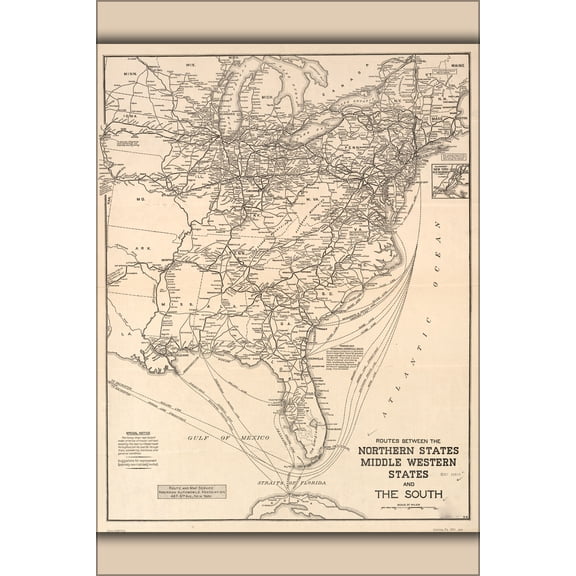 24"x36" Gallery Poster, map of Eastern United States of America 1911