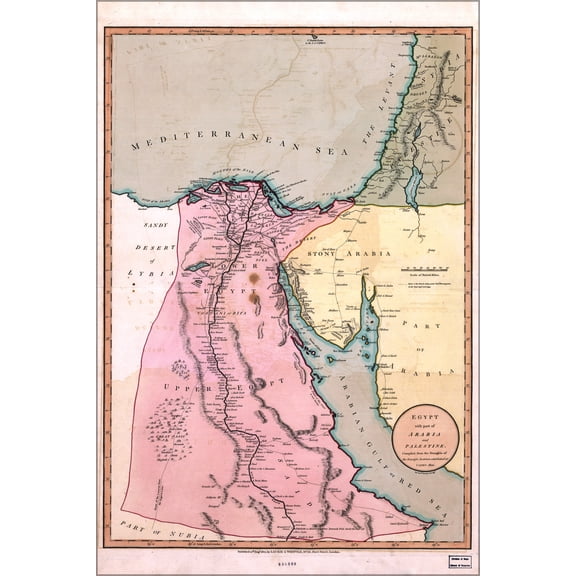 24"x36" Gallery Poster, map of Egypt, part of Arabia Palestine 1803