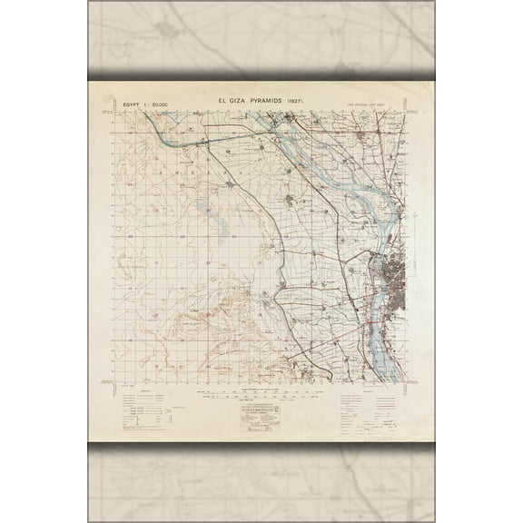24"x36" Gallery Poster, map of El Giza Pyramids, egypt 1927