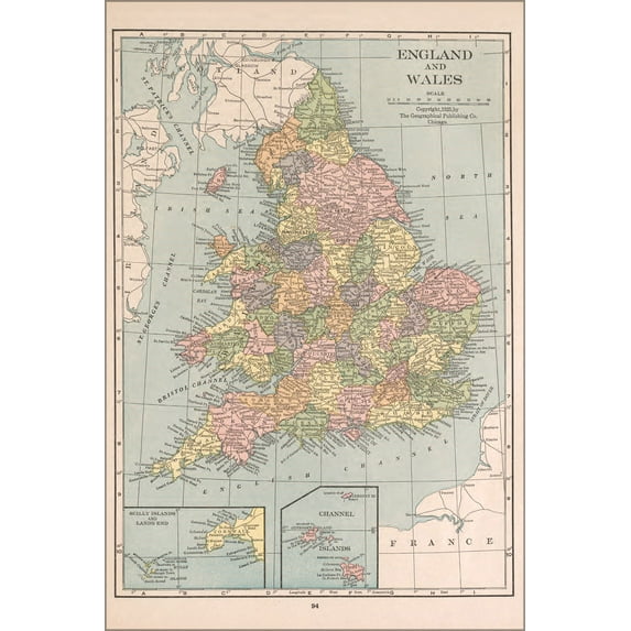 24"x36" Gallery Poster, map of England and Wales 1927