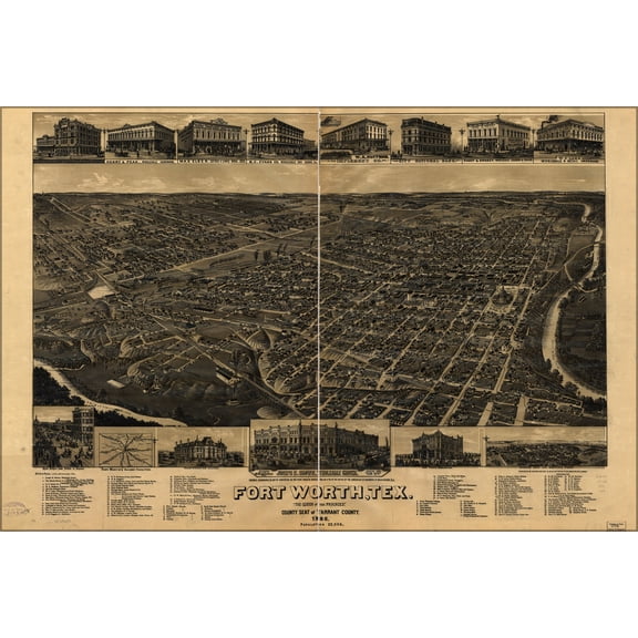 24"x36" Gallery Poster, map of Fort Worth texas 1886