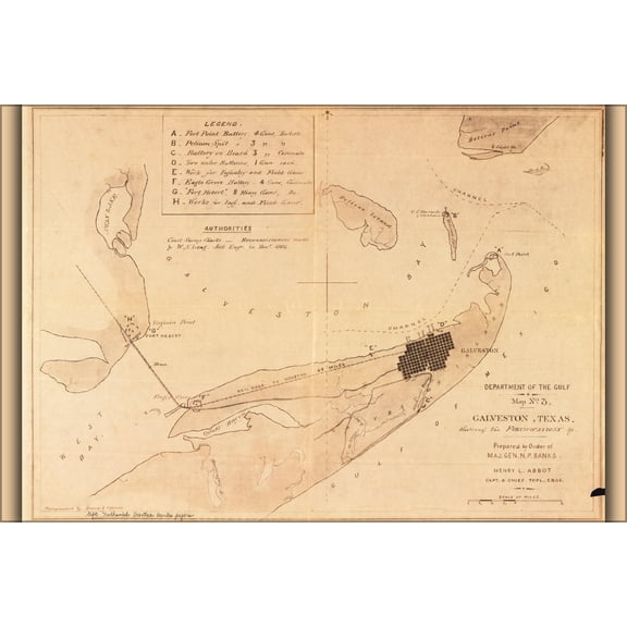 24"x36" Gallery Poster, map of Galveston, Texas 1862