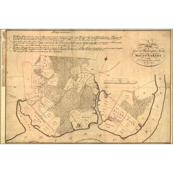 24"x36" Gallery Poster, map of George Washington farm Mount Vernon 1801