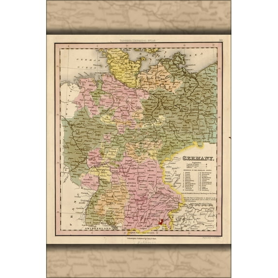 24"x36" Gallery Poster, map of Germany 1844