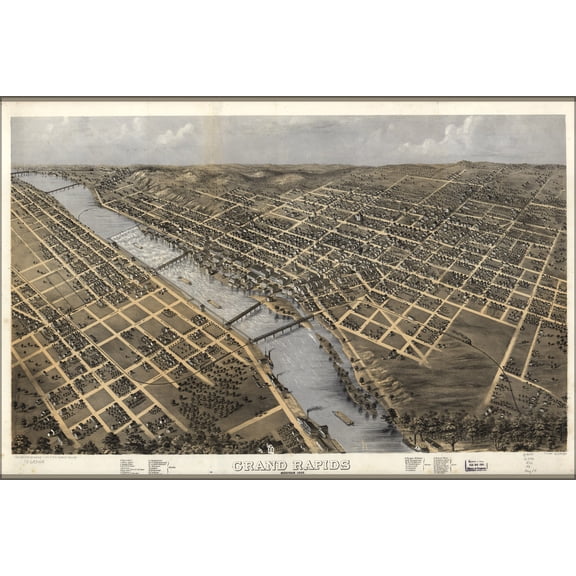 24"x36" Gallery Poster, map of Grand Rapids, Michigan 1868
