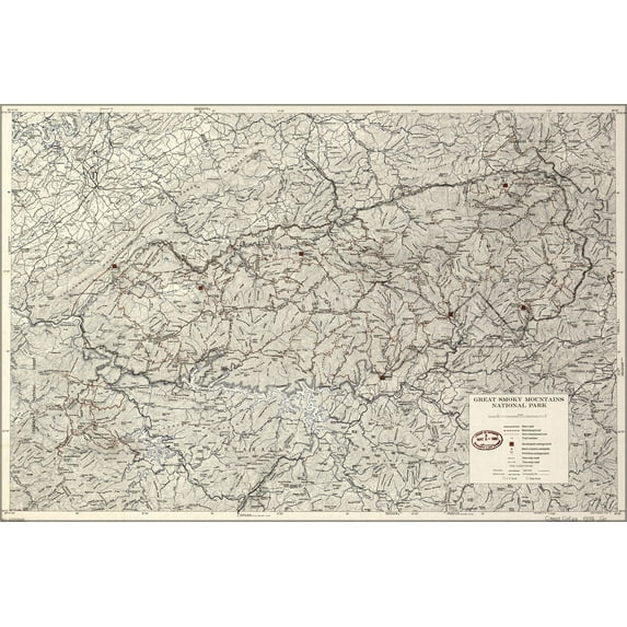 24"x36" Gallery Poster, map of Great Smoky Mountains National Park 1979