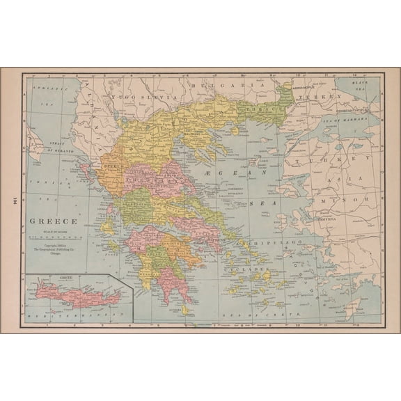 24"x36" Gallery Poster, map of Greece 1927