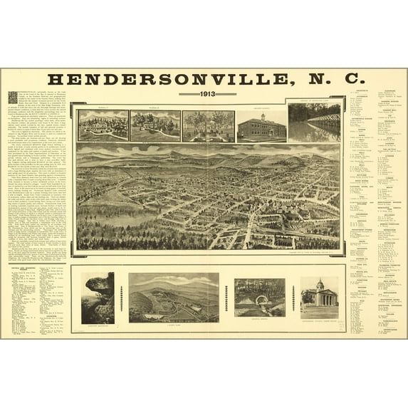 24"x36" Gallery Poster, map of Hendersonville, North carolina 1913