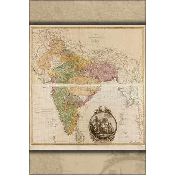 24"x36" Gallery Poster, map of Hindoostan india 1782