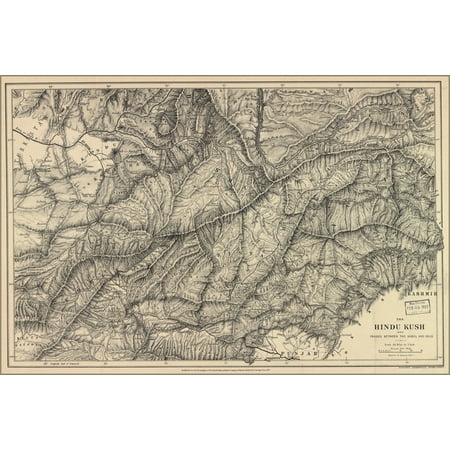 24"x36" Gallery Poster, map of Hindu Kush Afghanistan Pakistan 1879