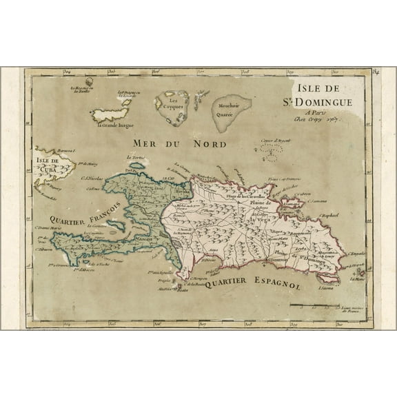 24"x36" Gallery Poster, map of Hispaniola haiti dominican republic 1767