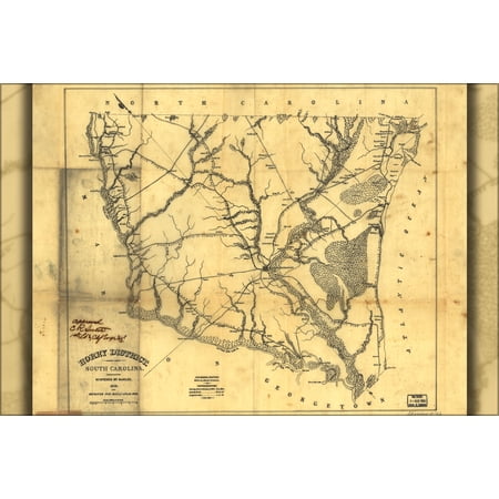 24"x36" Gallery Poster, map of Horry District, South Carolina 1825