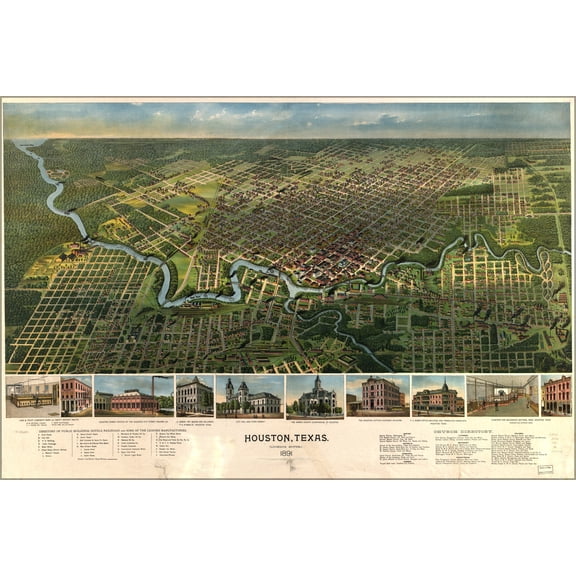 24"x36" Gallery Poster, map of Houston, Texas 1891