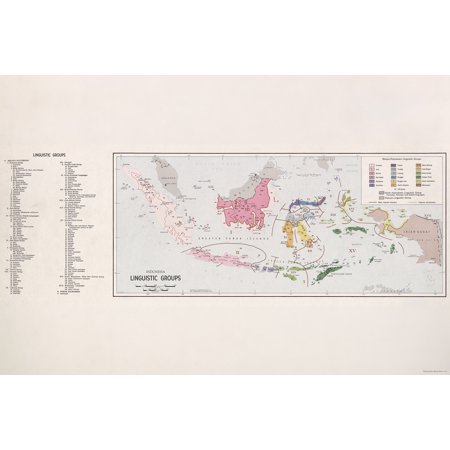24"x36" Gallery Poster, map of Indonesia linguistic groups 1964