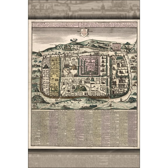 24"x36" Gallery Poster, map of Jerusalem israel time of jesus Christ 1730