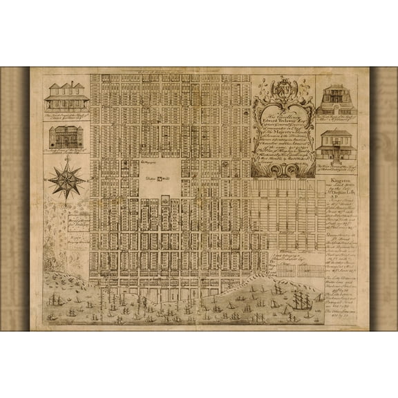24"x36" Gallery Poster, map of Kingston, Jamaica 1745