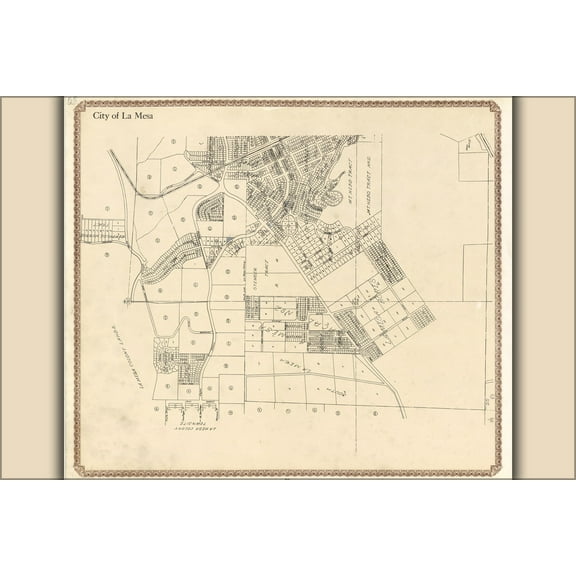 24"x36" Gallery Poster, map of La Mesa San Diego County California 1911