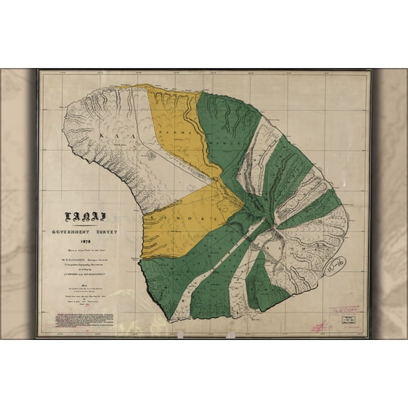 24"x36" Gallery Poster, map of Lanai hawaii 1900