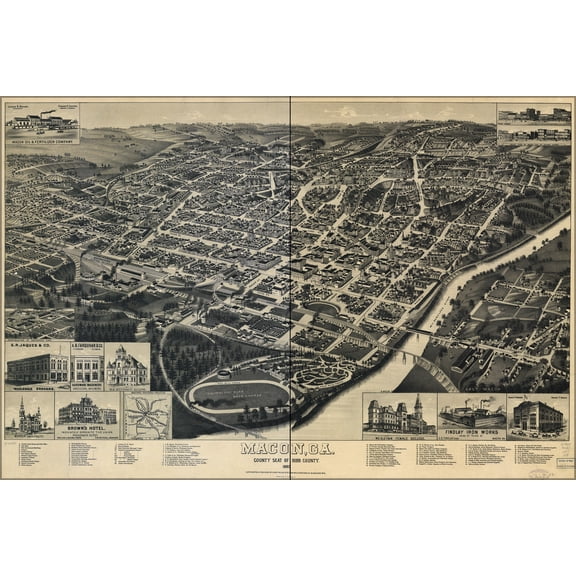 24"x36" Gallery Poster, map of Macon, Georgia 1887