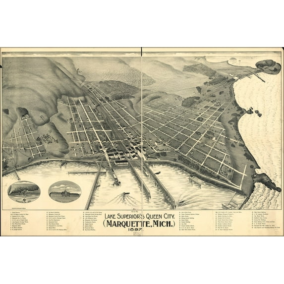 24"x36" Gallery Poster, map of Marquette, Michigan 1897