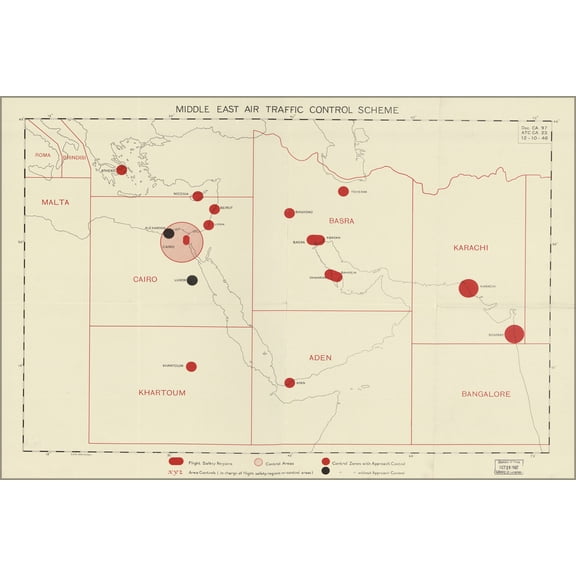 24"x36" Gallery Poster, map of Middle East air traffic control 1946