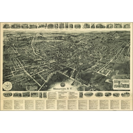 24"x36" Gallery Poster, map of Middletown, New york state 1922