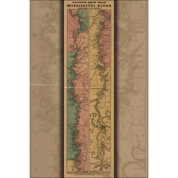 24"x36" Gallery Poster, map of Mississippi River; Cairo to its mouth 1863