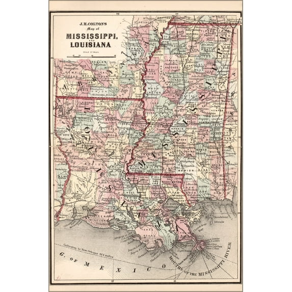24"x36" Gallery Poster, map of Mississippi and Louisiana 1863