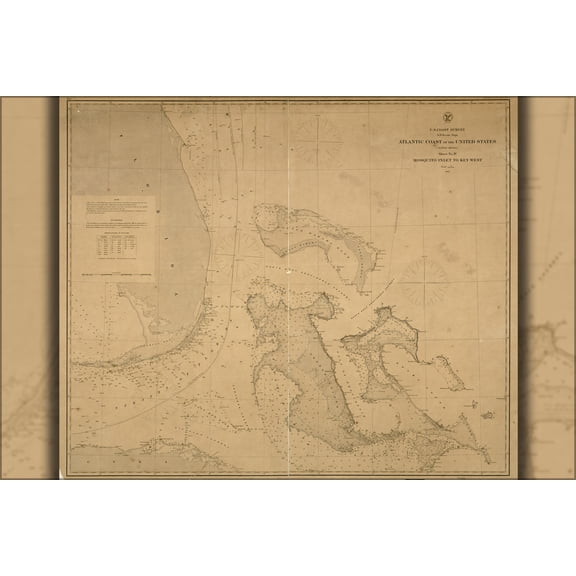 24"x36" Gallery Poster, map of Mosquito Inlet to Key West 1863