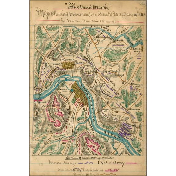 24"x36" Gallery Poster, map of Mud march battle of fredericksburg 1862